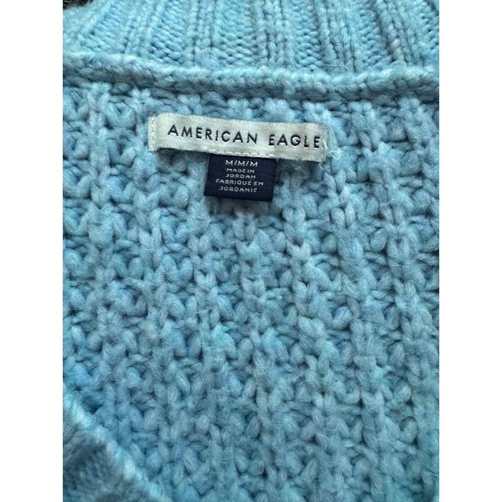 American Eagle Light Blue Waffle Knit V-Neck Pullover Sweater Womens M - Picture 5 of 8